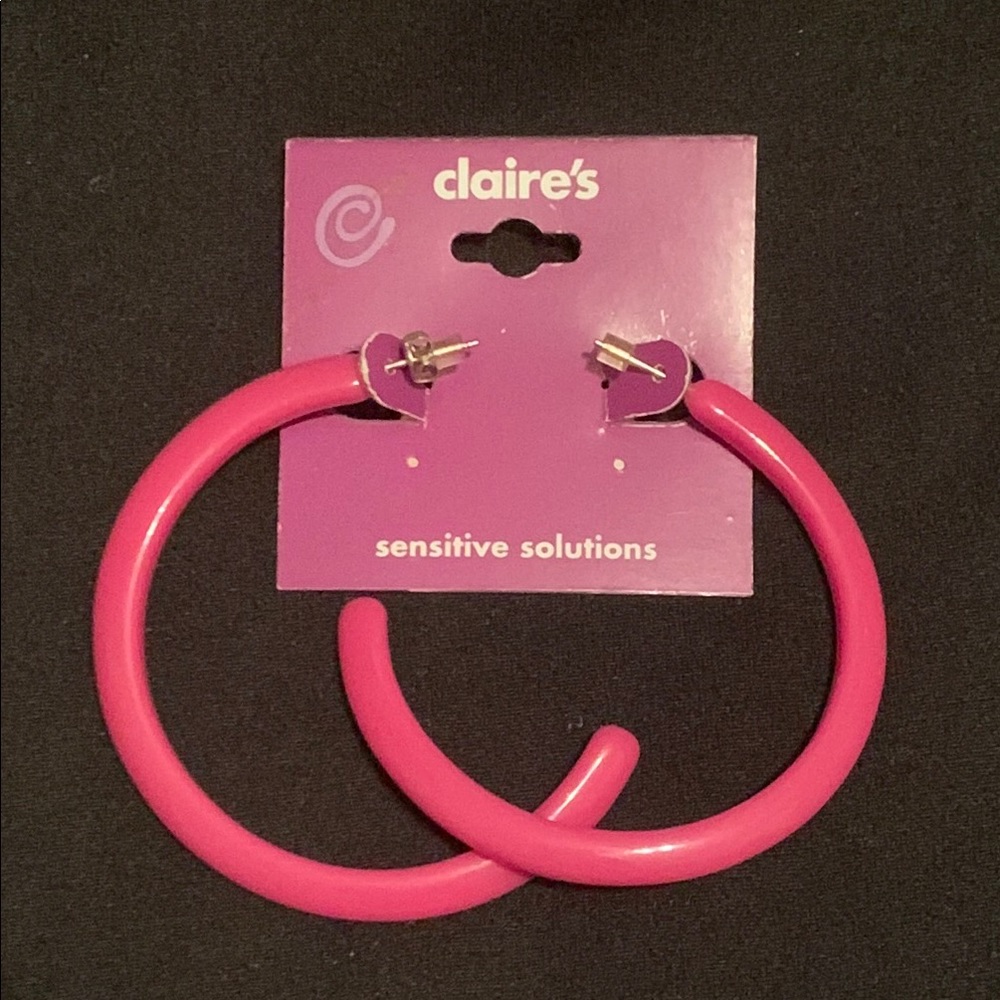 Y2K Claire’s Pink Plastic Half Hoop Earrings Sensitive Solutions NWT